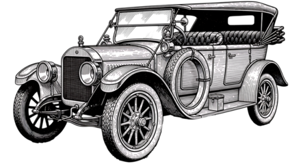 A close-up hand-drawn sketch of a vintage retro car