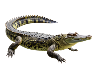 Side View of Crocodile Swimming with Tail Curved, Transparent PNG