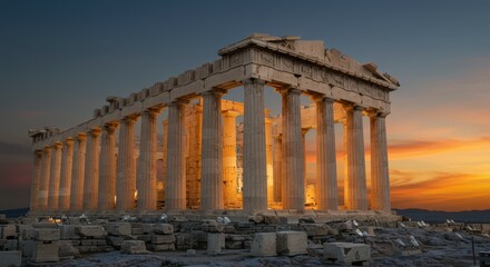 Obraz premium Ancient greek temple at sunset
