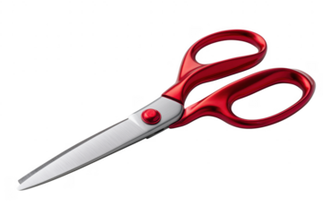 Professional red scissors on transparent background close up photography for crafting or sewing