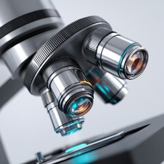 Detailed Close-up of a Modern Laboratory Microscope.