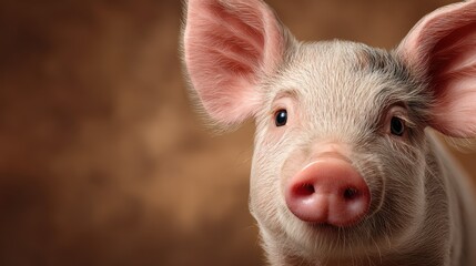 Fototapeta premium Cute piglet in a farm setting with soft background highlighting its features and expressions during daylight