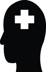 Mental Health Icon – Human Head Silhouette with Medical Cross, Psychology and Healthcare Symbol. Resize and Editable.