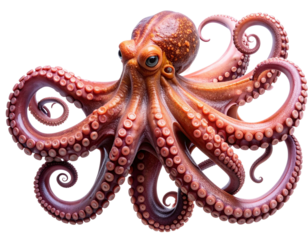 Three-Quarter Angle of Octopus Curling Tentacles, Transparent Background