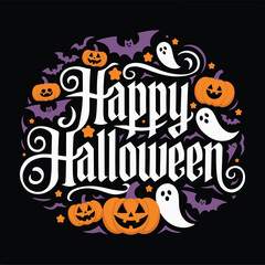 Happy Halloween typography vector art and illustration.