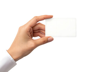 Fototapeta premium Hand holding blank business card isolated on transparent background in studio