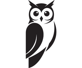 Obraz premium Wise owl vector illustration minimalist design black and white isolated on white background