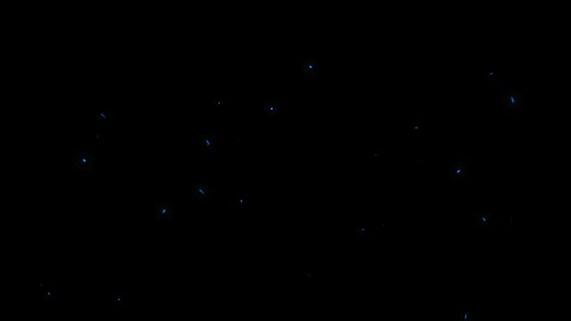 Seamless looping video animation of blue fireflies on black background