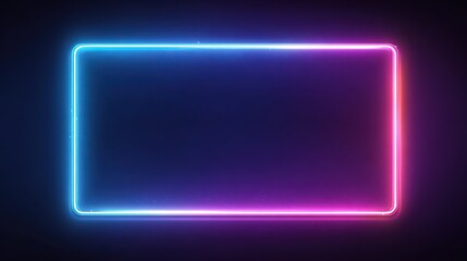 Vibrant neon rectangle frame glowing with electric blue and pink hues on dark background