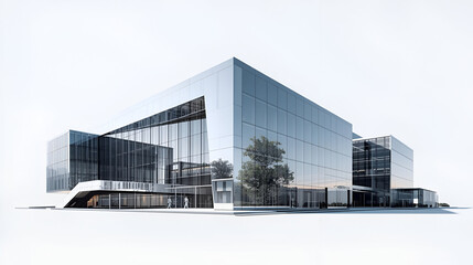 Chrome modern university building isolated on white background for education campus and architecture design