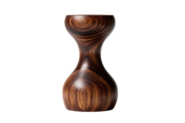 Elegant hourglass shaped wooden vase showcasing natural wood grain and contemporary design transparent background