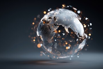 Digital globe with glowing interconnected dots highlighting Africa and Europe