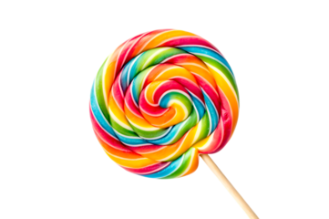 Colorful lollipop isolated on transparent background, a sweet treat for everyone