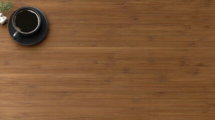 Overhead View of a White Mug of Orange Beverage on Brown Wooden Table