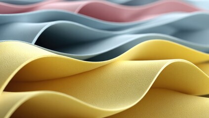 Intricate, abstract wavy layers of pastel colors create a dynamic and visually appealing design.