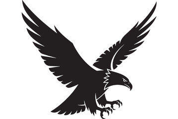 Obraz premium Black Eagle Vector Illustration Majestic bird of prey in flight Black and white style Isolated on white background