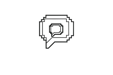 Pixel Art Style Speech Bubbles Icon, Outline Style, Digital Communication on White