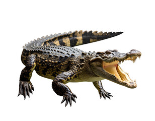 Obraz premium Three-Quarter Underwater Pose of Crocodile Mid-Swim, Transparent Background