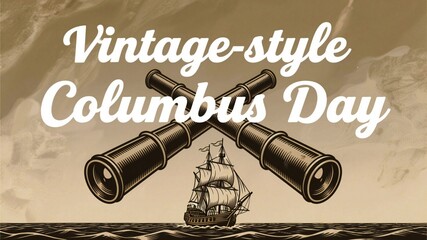 Columbus Day Discovering new worlds with vintage style Columbus Day imagery featuring a sailing ship and antique spyglasses on a sepia-toned ocean background
