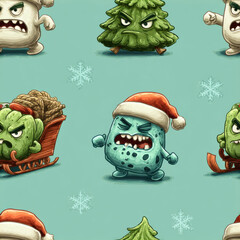 Angry Winter Pattern, Festive Holiday Season Fun Cartoon Background