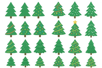 Obraz premium Set of decorative christmas tree illustrations with ornaments, garlands, and festive elements on transparent background