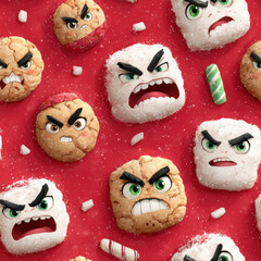 Grumpy Cookie Christmas Pattern, Festive Holiday Baking Cartoon Background