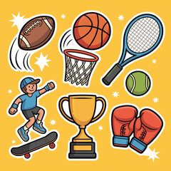 Cartoon Sports Equipment Vector Illustration Set