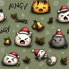 Angry Christmas Cat Pattern, Holiday Season Grumpy Cartoon Character Design