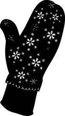 Silhouette Mitten with Snowflake Pattern Drawn in Line, Minimalist Holiday Vector, Festive Winter Illustration, Christmas Mitten Design