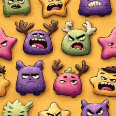 Grumpy Pattern, Illustration of Angry Cartoon Characters
