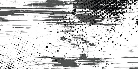 Abstract monochrome texture with streaks and scattered dots for backgrounds isolated on white background