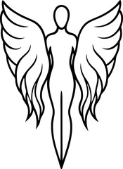 Line Art Angel Wings on Silhouette Angel Body, Minimalist Holiday Vector, Festive Angel Illustration, Christmas Angel Design