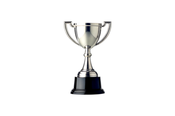 Silver trophy with black base isolated on transparent background for the winner