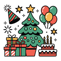 Cartoon Celebration Party Vector Illustration Set