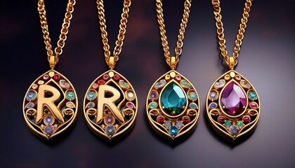 gold necklaces with gemstone pendants spelling roy