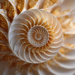 Detailed Nautilus Shell Section, Golden Spiral, Abstract Nature Art.