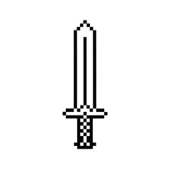 Pixel Art Sword With Black Pixels Isolated On White Background © Lovely