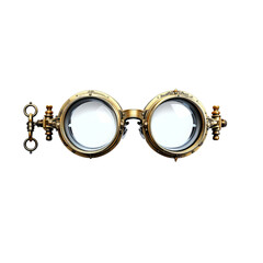 Steampunk Goggles: Brass monocle isolated on a white background, blending vintage aesthetics with intricate mechanical elements and timeless design.