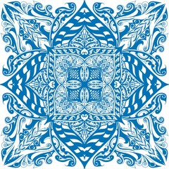 Elegant blue ornamental mandala design with intricate floral swirls, seamless decorative pattern for textile, wallpaper, and digital art projects