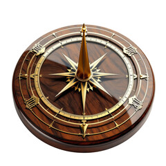 Timeless Compass: a finely crafted antique compass. The compass, symbol of direction and exploration, is made of dark wood and gold details. The compass needle points the way.