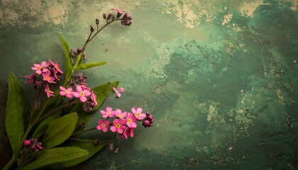 Delicate pink flowers on textured teal background