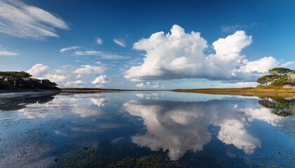Clouds Reflected In A Tranquil Coastal Lagoon