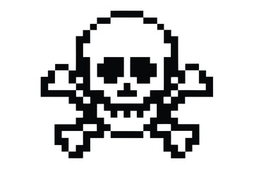 Pixel Art White Skull Bones Crossbones on White Background Design