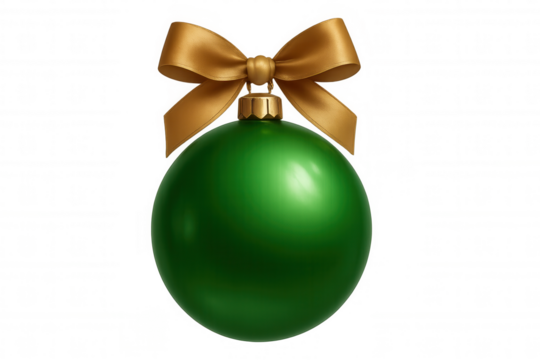 Elegant green christmas bauble topped with a shiny golden bow, isolated on transparent background for seasonal designs - Powered by Adobe