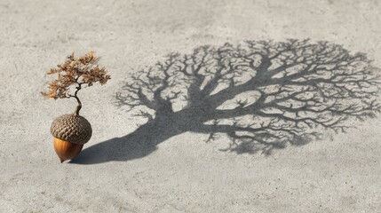 Acorn and shadow tree on light surface