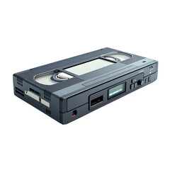 VHS Recorder: VHS tape rewinder isolated on a white background. A high-angle shot of a vintage VHS recorder. Displaying the simple elegance of the machine,