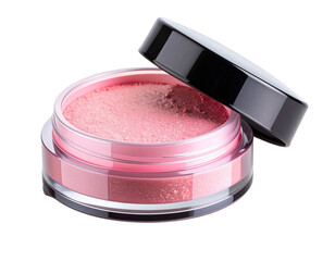 Angled View of Pink Glitter Cream Blush with Reflections on Glossy Tile Background