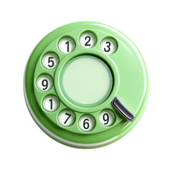 Green Rotary phone dial plate on a white background. Deialing Through Time: A close-up shot captures a vintage rotary dial telephone, offering a nostalgic glimpse into communication history