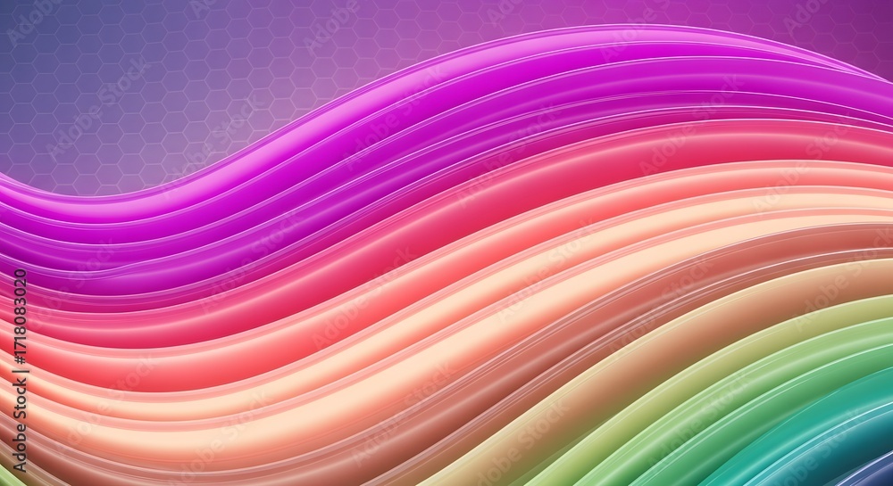 Poster abstract background with a beautiful rainbow ribbon. a bright and colorful spectrum of curved lines.