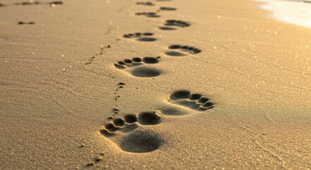 Human Footprints in Wet Beach Sand  Detailed Close-Up Under Natural Sunlight